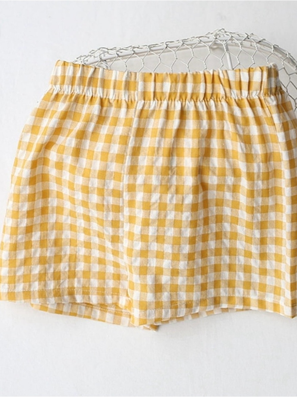 Yellow Gingham Elastic-Waist Women’s Shorts